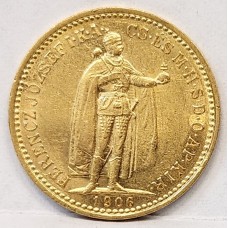 HUNGARY 1906 . TEN 10 KORONA . GOLD COIN